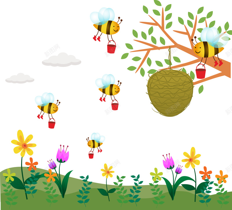 卡通蜜蜂背景矢量图ai设计背景_新图网 https://ixintu.com 卡通 手绘 白色 童趣 背景 蜜蜂 矢量图