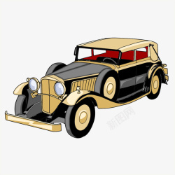 卡通手绘黄色复古汽车插画素材