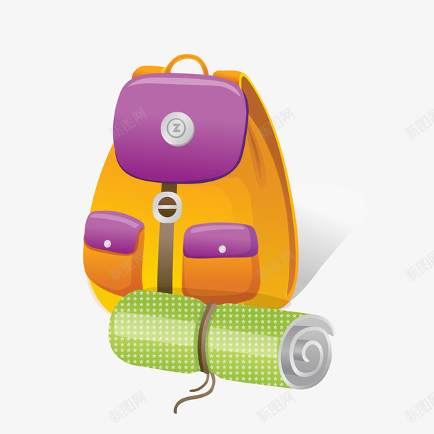 一个黄色的背包和包袱矢量图ai免抠素材_新图网 https://ixintu.com 健身包 冒险 创意 捆绑 背包 露营 黄色 矢量图