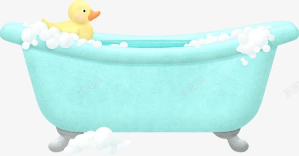 手绘蓝色浴缸里的小黄鸭png免抠素材_新图网 https://ixintu.com 手绘浴缸 浴缸免抠素材 浴缸里的小黄鸭 蓝色浴缸 趴在浴缸边