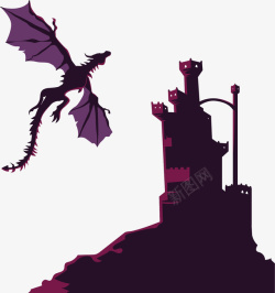 紫色恶龙紫色童话城堡恶龙矢量图高清图片