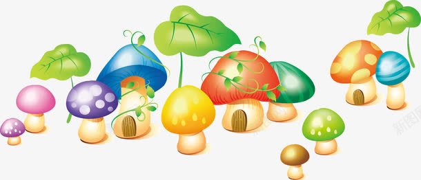 卡通手绘彩色蘑菇png免抠素材_新图网 https://ixintu.com 卡通 彩色 手绘 树叶 蘑菇