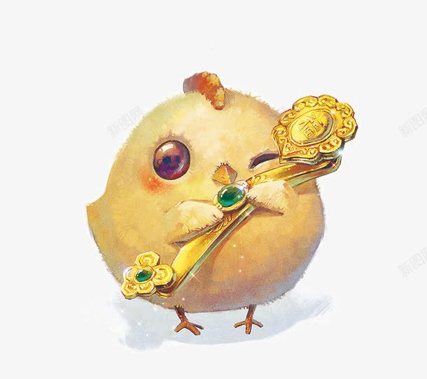 手绘水彩动物拿着金色发夹的小鸡png免抠素材_新图网 https://ixintu.com 动物 发夹 小鸡 手绘 拿着 水彩 金色