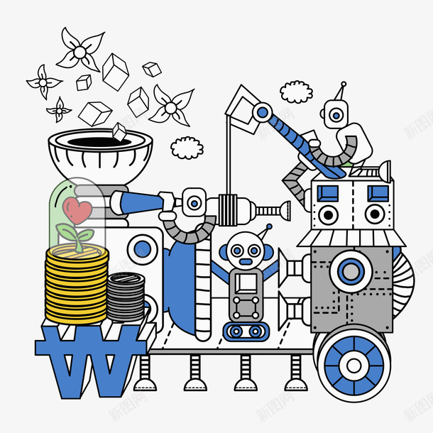 水彩机器人png免抠素材_新图网 https://ixintu.com 人机交互 人机交互界面 创意 商务 机器人 水彩 爱心 科技 蓝色