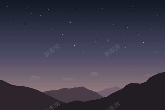 卡通扁平蓝色星空夜空背景矢量图背景