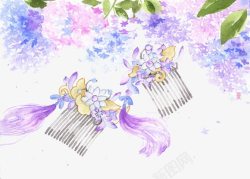 紫色花朵梳子素材