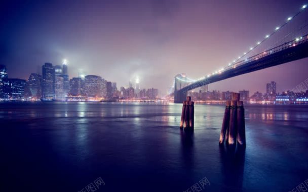 夜晚都市水面大桥海报背景背景