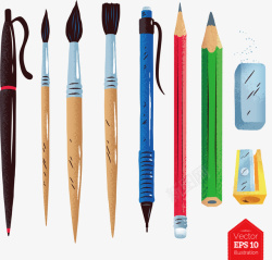 彩色的笔和毛笔矢量图素材
