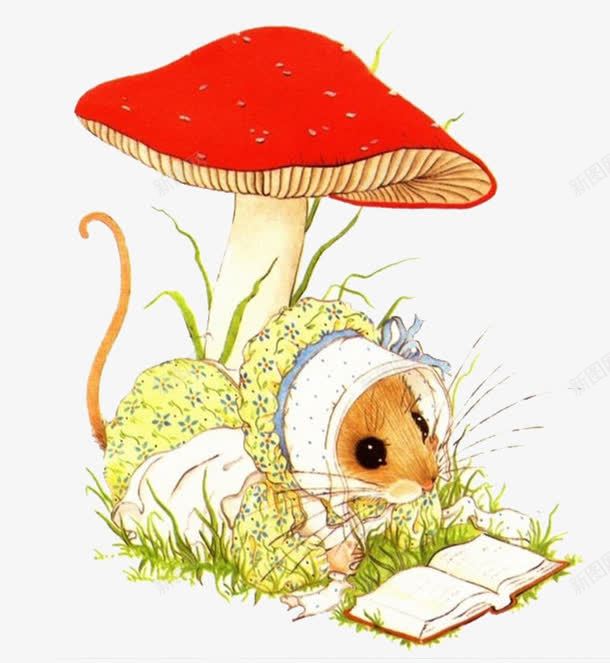 蘑菇田鼠png免抠素材_新图网 https://ixintu.com 创意 卡通 手绘 田鼠 蘑菇