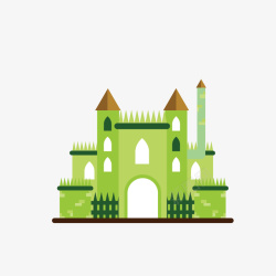 手绘绿色城堡矢量图素材