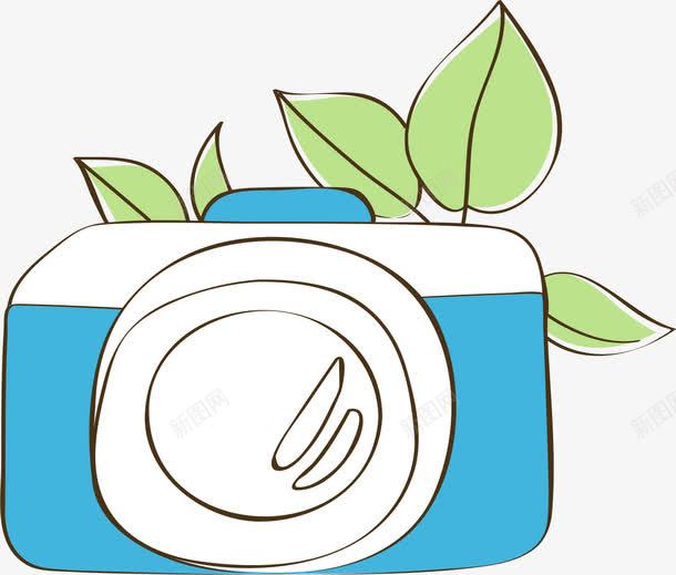 卡通相机png免抠素材_新图网 https://ixintu.com AI 卡通 叶子 手绘 插画 树叶 相机 线条 绿叶