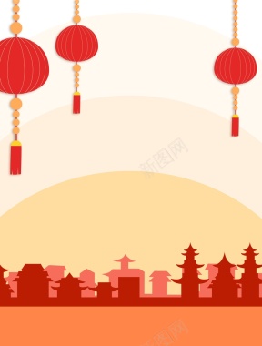 矢量中国风扁平化红灯笼背景背景