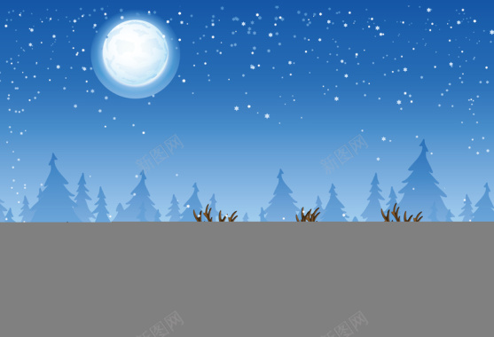雪橇驯鹿圣诞老人森林雪景海报背景矢量图背景
