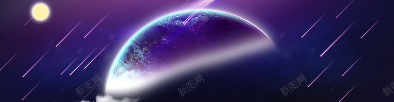 中秋节背景bannerpsd设计背景_新图网 https://ixintu.com 其他 星球 月亮 流星 海报banner 紫色 背景