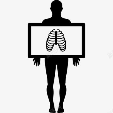 站在男性的剪影与X射线查看肺部图标图标