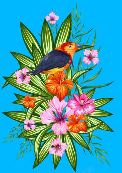 花卉文艺插画热带鹦鹉背景矢量图高清图片
