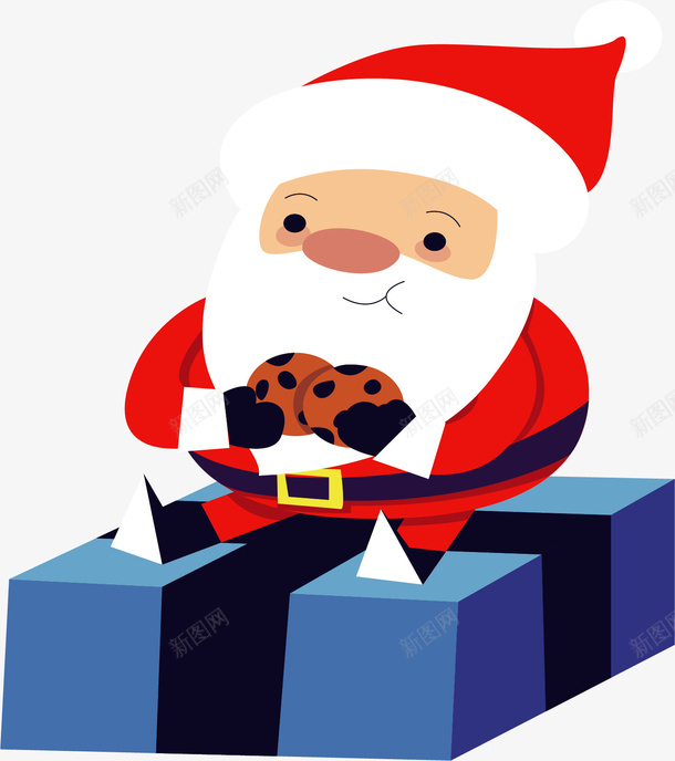 坐着吃饼干圣诞老人矢量图ai免抠素材_新图网 https://ixintu.com 可爱圣诞老人 圣诞老人 圣诞节 圣诞节快乐 矢量png 蓝色礼盒 矢量图