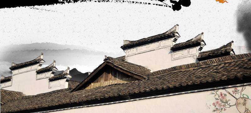 中国风中国画古建筑生活背景