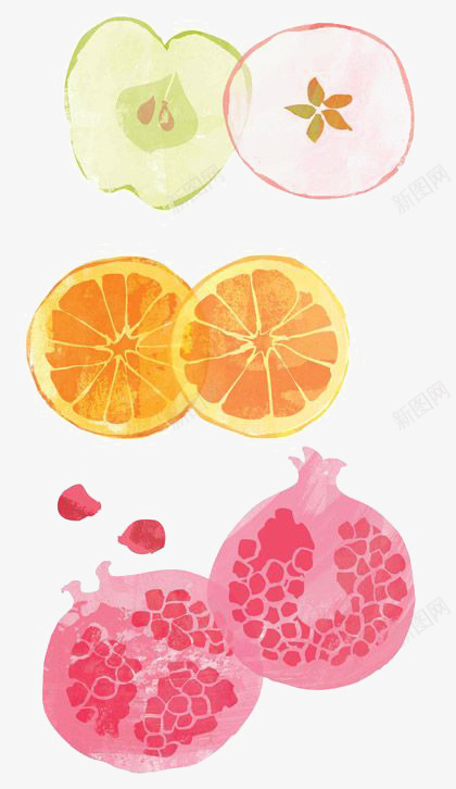 切片水果png免抠素材_新图网 https://ixintu.com 创意水果 手绘水果切片 橙子 水果切片 苹果片