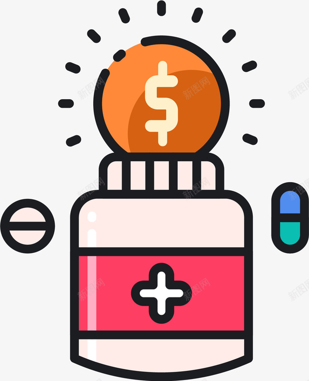 生病吃药标图标png_新图网 https://ixintu.com 卡通简约 小药瓶 生病 矢量图案 经济 设计图