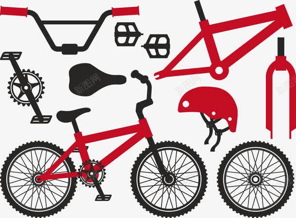 红色自行车拆分配件png免抠素材_新图网 https://ixintu.com 单车 卡通自行车 头盔 红色 自行车 自行车手绘 自行车矢量 自行车配件 非机动车