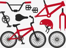 可拆分红色自行车拆分配件高清图片