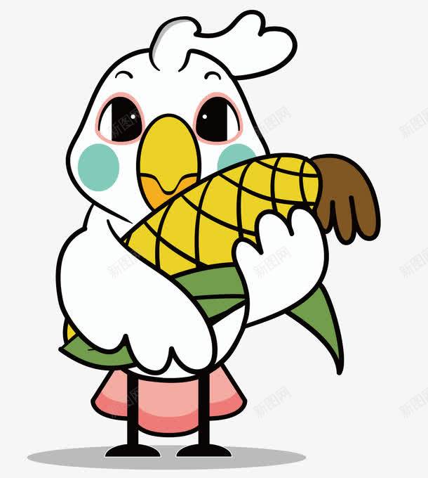 抱着玉米的小鸡png免抠素材_新图网 https://ixintu.com 卡通 玉米 白色小鸡 粉色 绿色叶子 黄色果实
