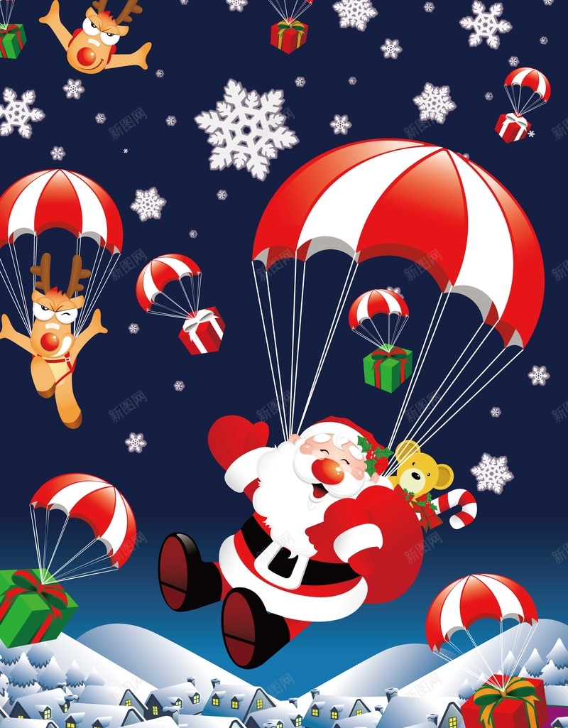 卡通圣诞背景装饰矢量图ai设计背景_新图网 https://ixintu.com 卡通 圣诞节 手绘 海报背景装饰 热气球 童趣 节日装饰 矢量图