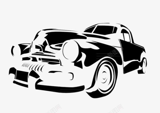 卡通手绘黑白色老汽车插画图标图标
