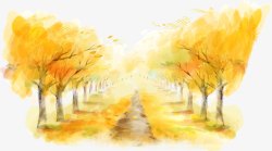 道路两旁的秋树素材