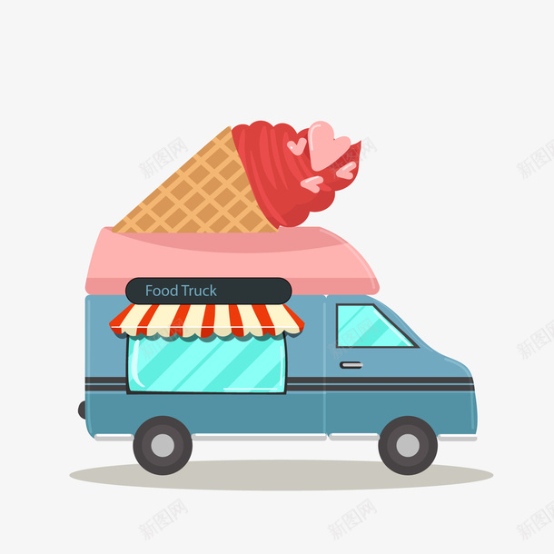 蓝色冰淇淋车png免抠素材_新图网 https://ixintu.com Q版汽车 冰淇淋车 卡通餐车 背景装饰 蓝色冰淇淋车