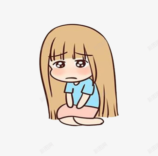卡通小女孩蹲着心情差图标
