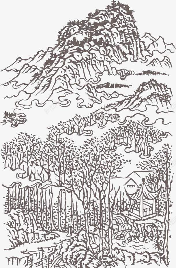 手绘大山和树林png免抠素材_新图网 https://ixintu.com 手绘大山和树林 手绘风景 素描