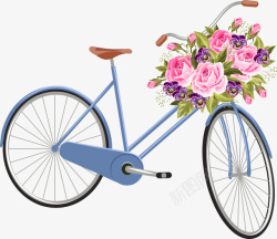 蓝色简约自行车花篮装饰图案素材