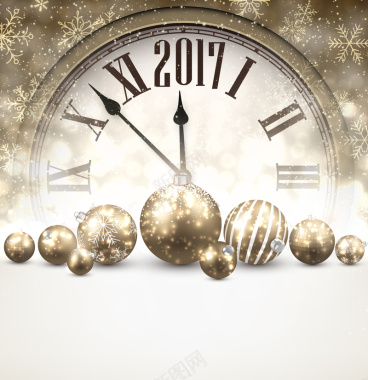 新年倒计时金色彩球钟表背景矢量图背景
