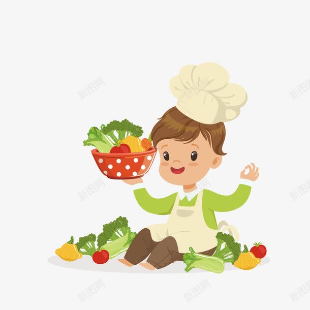 手绘蔬菜厨师png免抠素材_新图网 https://ixintu.com png免抠图 卡通 厨师 手绘 盘子 蔬菜 食物