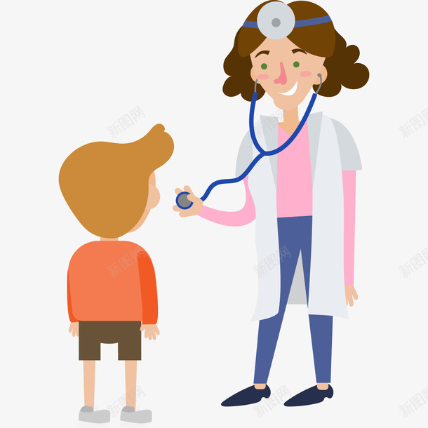 手绘卡通医生儿童病人png免抠素材_新图网 https://ixintu.com 保健 保健海报 儿童病人 动画 卡通人物 听诊 手绘