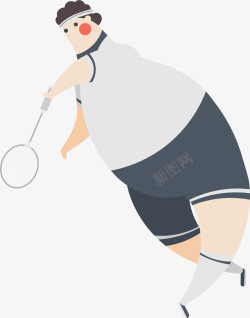手拿球拍打羽毛球的小胖子高清图片