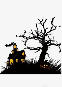 黑屋万圣节月夜黑屋枯树与蝙蝠高清图片