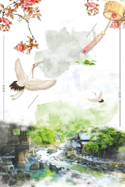 水墨乡镇中国风传统山水风景广告高清图片