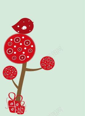 红色剪纸风格树与鸟背景矢量图背景