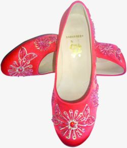 红色花纹中国风女鞋素材
