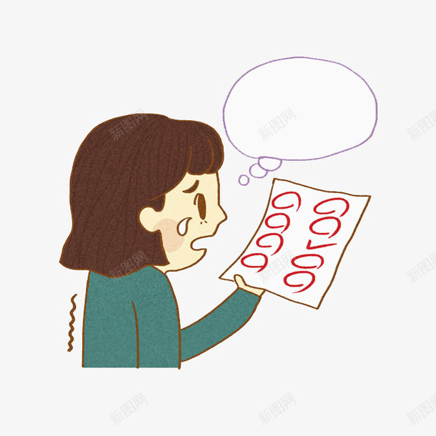 考零分的女孩png免抠素材_新图网 https://ixintu.com 卡通 女孩 学生 对话框 惊讶 手绘 水彩 红色 零分
