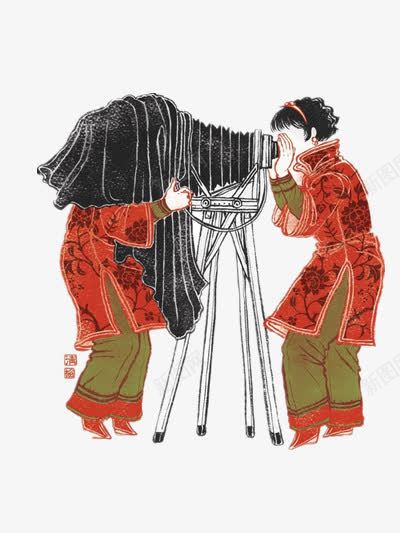 复古摄影png免抠素材_新图网 https://ixintu.com 中国风 拍摄用具 插画 摄影 旗袍 相机