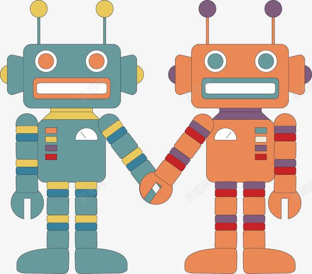 彩色机器人png免抠素材_新图网 https://ixintu.com 天线 好朋友 彩色 手绘 握手 机器人 触角