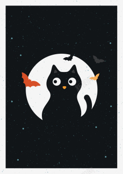 夜晚黑猫万圣节卡通黑猫海报矢量图高清图片