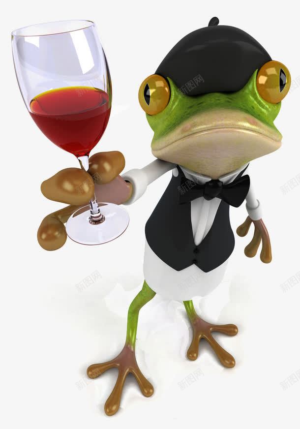 青蛙服务员png免抠素材_新图网 https://ixintu.com 创意动物 干一杯 干杯 手拿红酒 青蛙