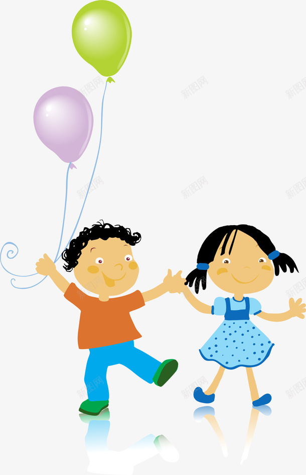 儿童节牵着气球的小朋友png免抠素材_新图网 https://ixintu.com 儿童节 可爱的小朋友 多彩气球 开心 手牵着手 牵着气球