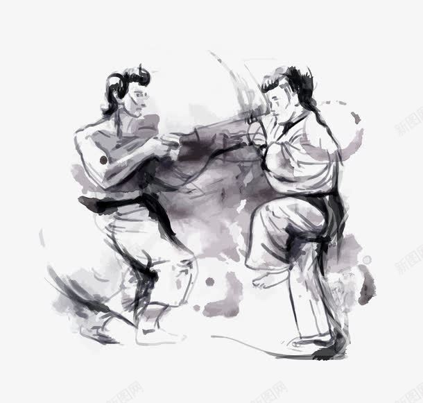 水墨画拳击png免抠素材_新图网 https://ixintu.com 中国风 拳击 拳击对手素材 拳击的男人 水墨画 男人 跆拳道
