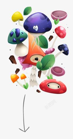 手绘卡通彩色蘑菇素材